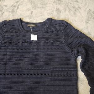 Banana Republic Crochet Navy Sweater, NWT Ruffled Accents Long Sleeved XL,